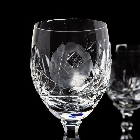 Crystal Wine Glasses | Beautifully Etched with Floral Designs | Set of 2 - Picture 5 of 8